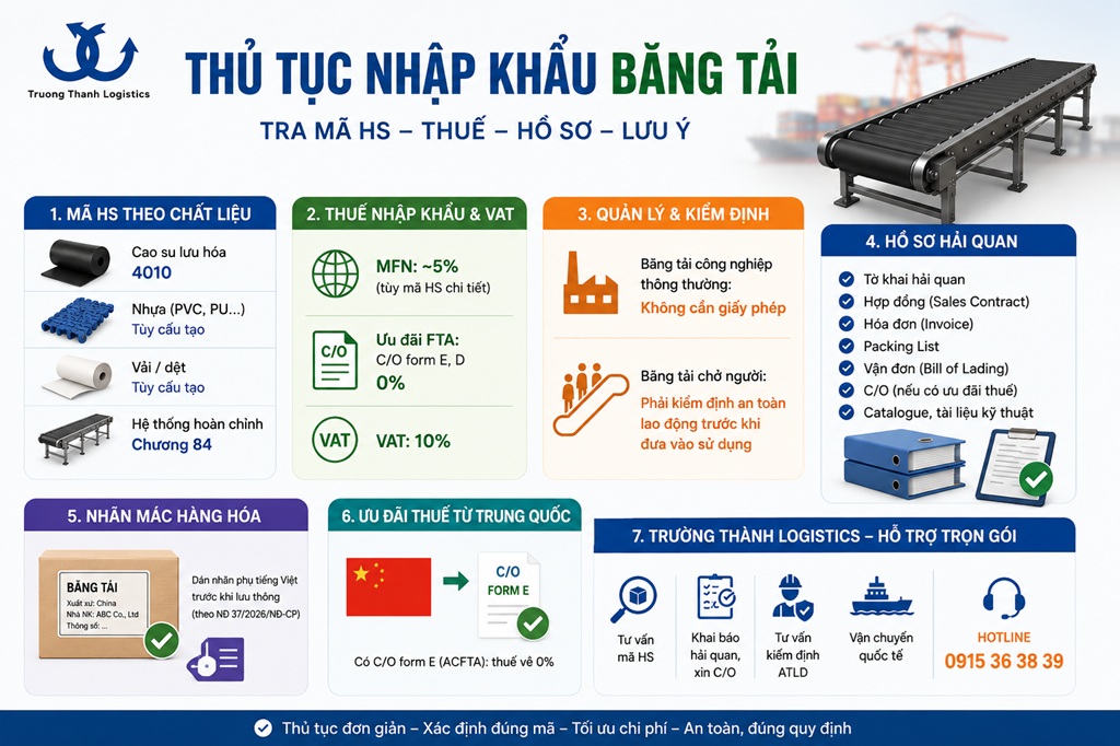Thủ tục nhập khẩu băng tải